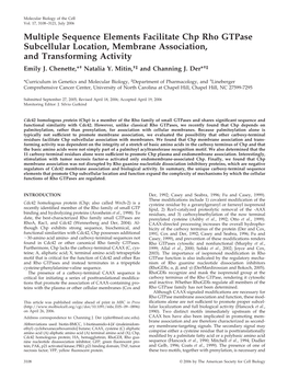 Multiple Sequence Elements Facilitate Chp Rho Gtpase Subcellular Location, Membrane Association, and Transforming Activity Emily J