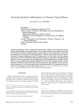 Persistent Systemic Inflammation in Chronic Critical Illness