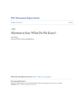 Abortion in Iran: What Do We Know? Amir Erfani University of Western Ontario, Aerfani2@Uwo.Ca