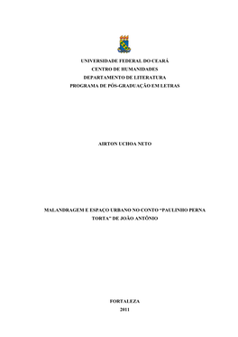 Universidade Federal Do Ceará Centro De Humanidades Departamento De Literatura Programa De Pós-Graduação Em Letras