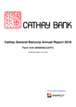 Cathay General Bancorp Annual Report 2018