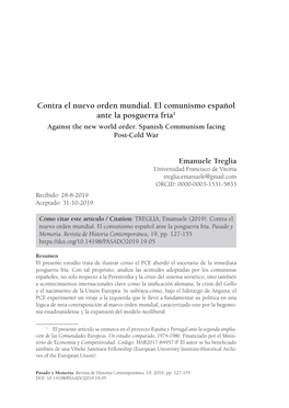 Contra El Nuevo Orden Mundial. El Comunismo Español Ante La Posguerra Fría1 Against the New World Order