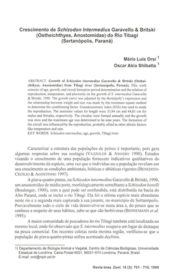 Crescimento De Schizodon Intermedius Géiravello & 8Ritski