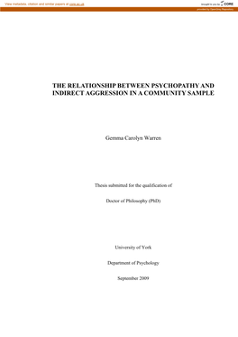 The Relationship Between Psychopathy and Indirect Aggression in a Community Sample