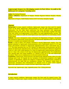 Laparoscopic Surgery in a Developing Country in East Africa: an Audit at the Initial Part of a Surgeons’ Learning Curve