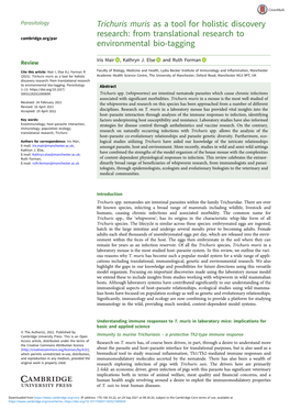 Trichuris Muris As a Tool for Holistic Discovery Research: from Translational Research to Cambridge.Org/Par Environmental Bio-Tagging