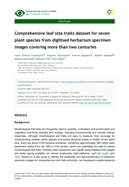 Comprehensive Leaf Size Traits Dataset for Seven Plant Species from Digitised Herbarium Specimen Images Covering More Than Two Centuries