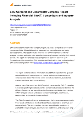 EMC Corporation Fundamental Company