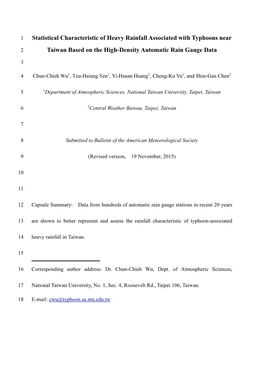 Statistical Characteristic of Heavy Rainfall Associated with Typhoons Near