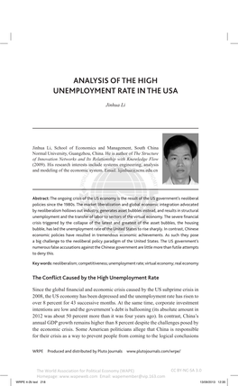 ANALYSIS of the HIGH UNEMPLOYMENT RATE in the USA