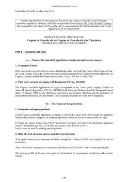 Cognac Or Eau-De-Vie De Cognac Or Eau-De-Vie Des Charentes Controlled Appellation of Origin, Officially Recognised by French Decree No