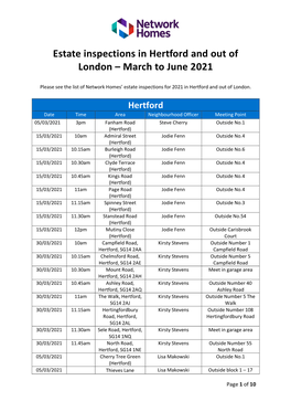 Estate Inspections in Hertford and out of London – March to June 2021