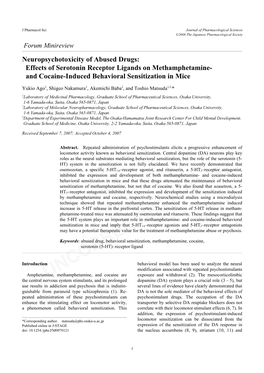 Effects of Serotonin Receptor Ligands on Methamphetamine- and Cocaine-Induced Behavioral Sensitization in Mice