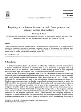 Imputing a Continuous Income Variable from Grouped and Missing Income Observations