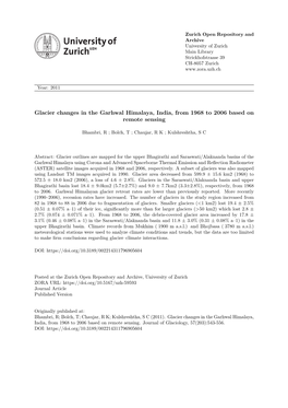 Glacier Changes in the Garhwal Himalaya, India, from 1968 to 2006 Based on Remote Sensing