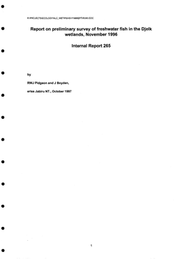 Internal Report 265-Report on Preliminary Survey of Freshwater Fish