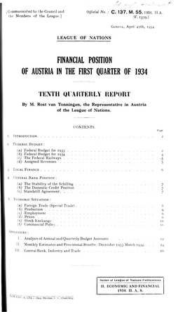 Financial Position of Austria in the First Quarter of 1934