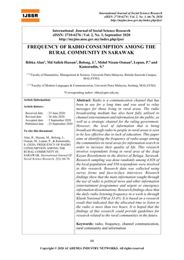 Frequency of Radio Consumption Among the Rural Community in Sarawak