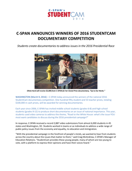 C-SPAN Announces Winners of 2016 Studentcam Documentary