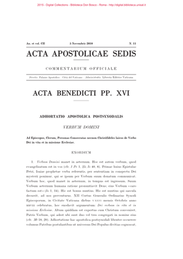 Acta Apostolicae Sedis. Commentarium Officiale