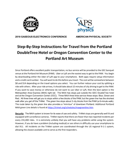 Step-By-Step Instructions for Travel from the Portland Doubletree Hotel Or Oregon Convention Center to the Portland Art Museum