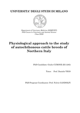 Physiological Approach to the Study of Autochthonous Cattle Breeds of Northern Italy