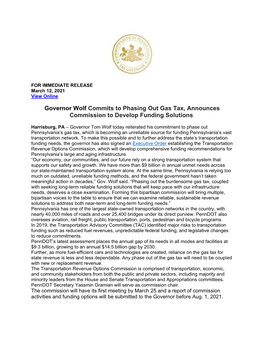 Governor Wolf Commits to Phasing out Gas Tax, Announces Commission to Develop Funding Solutions