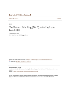 The Return of the Ring (2016), Edited by Lynn Forest-Hill Dennis Wilson Wise University of Arizona, Wolf38810@Gmail.Com