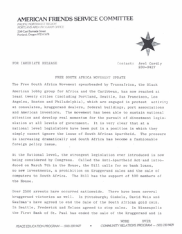 AMERICAN FRIENDS SERVICE COMMITTEE Paciflc Northli/'ES7' REGION PORZ4ND AREA Phcigkab1 OFFICE 2249 East Bumside Street Portland, Oregon 97214-1678