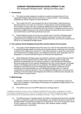 LESBURY NEIGHBOURHOOD DEVELOPMENT PLAN Non-Designated Heritage Assets - Background Paper Page 1