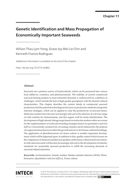 Genetic Identification and Mass Propagation of Economically Important Seaweeds