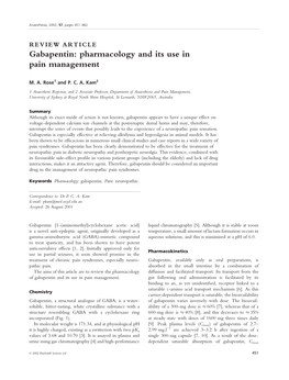 Gabapentin: Pharmacology and Its Use in Pain Management