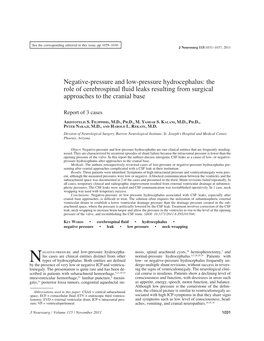 Negative-Pressure and Low-Pressure Hydrocephalus: the Role of Cerebrospinal Fluid Leaks Resulting from Surgical Approaches to Th