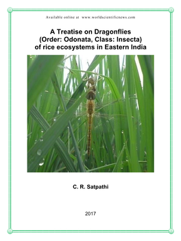 (Order: Odonata, Class: Insecta) of Rice Ecosystems in Eastern India