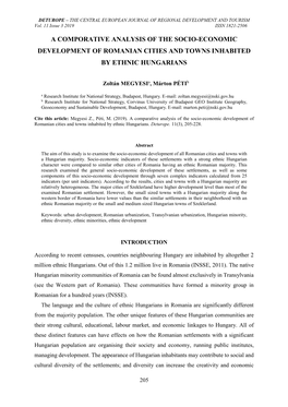 A Comporative Analysis of the Socio-Economic Development of Romanian Cities and Towns Inhabited by Ethnic Hungarians