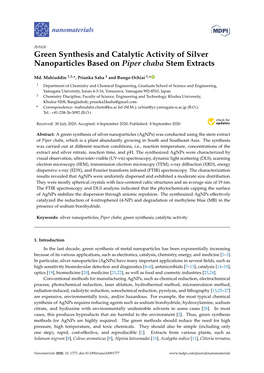 Green Synthesis and Catalytic Activity of Silver Nanoparticles Based on Piper Chaba Stem Extracts