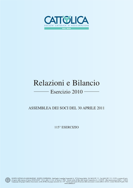 Relazioni E Bilancio Esercizio 2010