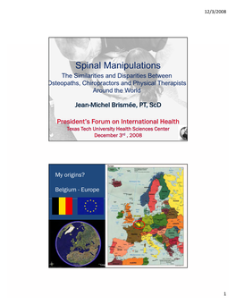Spinal Manipulations the Similarities and Disparities Between Osteopaths, Chiropractors and Physical Therapists Around the World