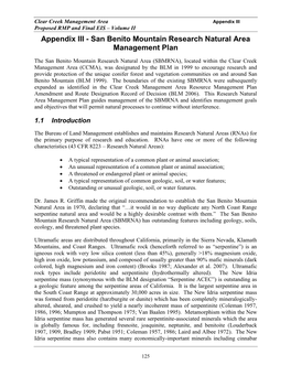 San Benito Mountain Research Natural Area Management Plan