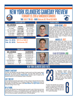 New York Islanders Gameday Preview