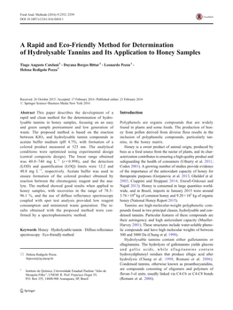 A Rapid and Eco-Friendly Method for Determination of Hydrolysable Tannins and Its Application to Honey Samples