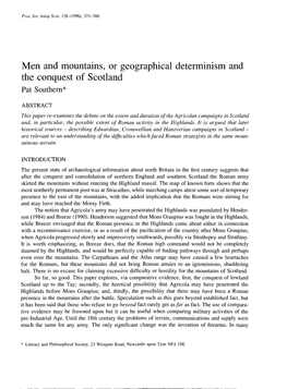 Men and Mountains, Or Geographical Determinism and the Conquest of Scotland Pat Southern*