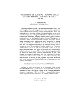 The Politics of Survival : Peasant Organi- Zations and the Left-Wing in India, 1925-46*