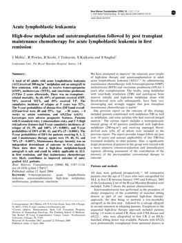 Acute Lymphoblastic Leukaemia High-Dose Melphalan And