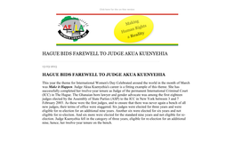 Hague Bids Farewell to Judge Akua Kuenyehia