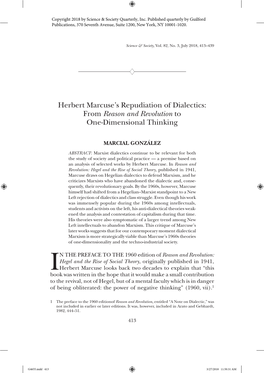 Herbert Marcuse's Repudiation of Dialectics