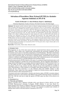 (PCMX) in Alcohols- Aqueous Solutions at 293.15 K