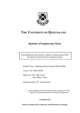 THE UNIVERSITY of QUEENSLAND Bachelor of Engineering Thesis