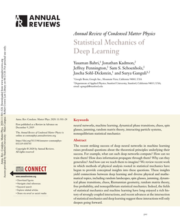 Statistical Mechanics of Deep Learning