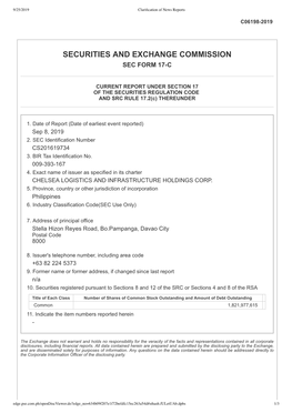 Securities and Exchange Commission Sec Form 17-C